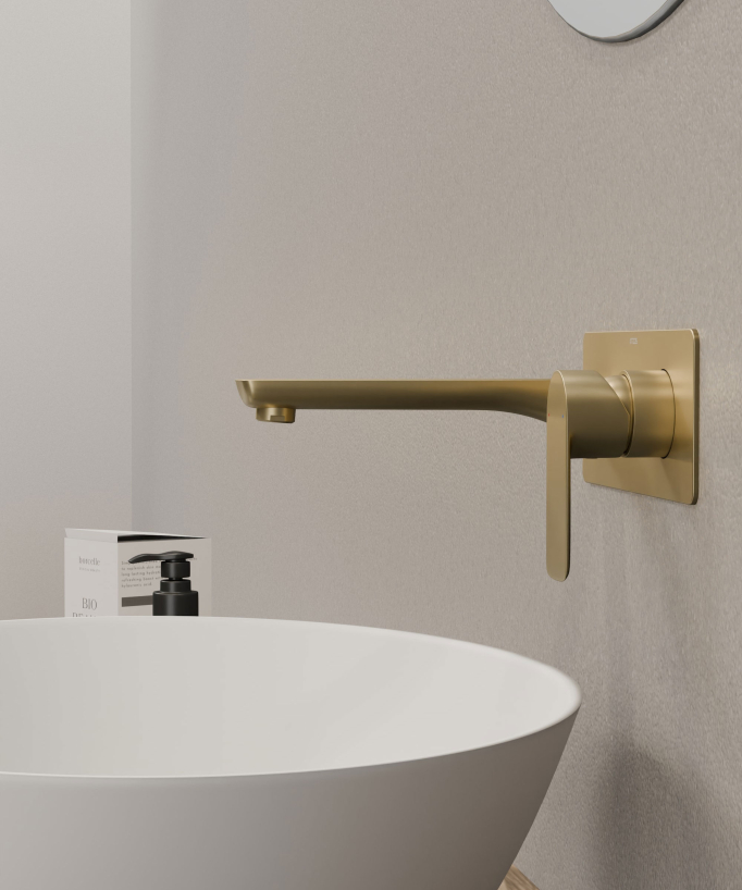 Wall-Mounted Basin Mixer, Brushed Gold - Nunki