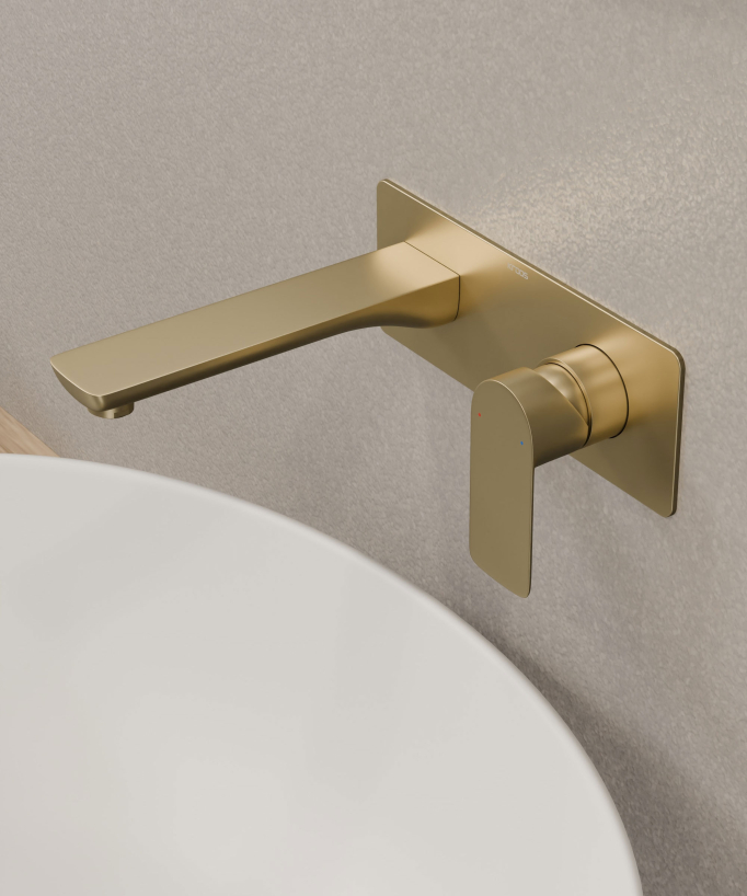 Wall-Mounted Basin Mixer, Brushed Gold - Nunki