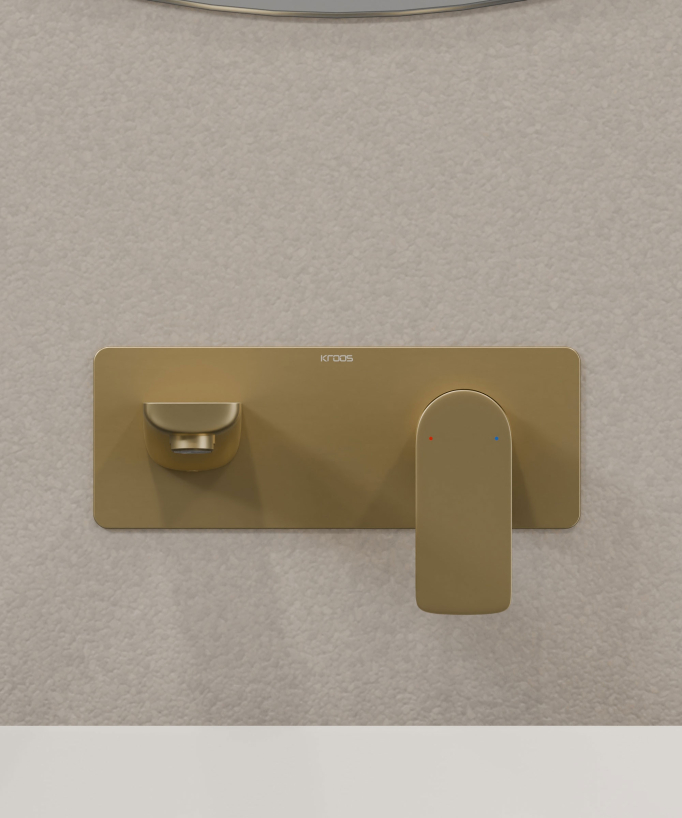 Wall-Mounted Basin Mixer, Brushed Gold - Nunki