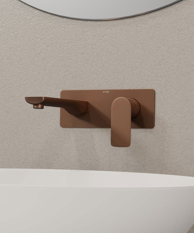 Wall-Mounted Basin Mixer, Brushed Rose Gold - Nunki