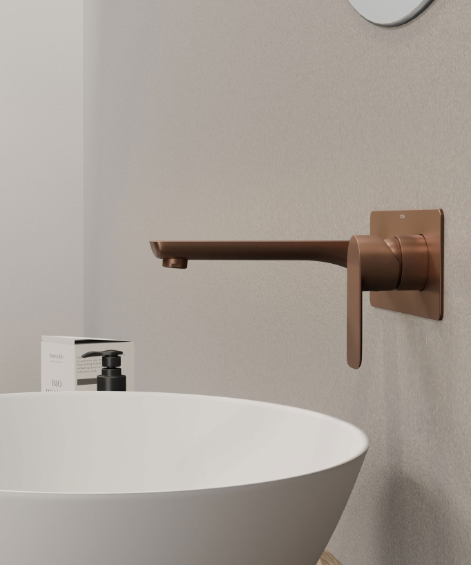 Wall-Mounted Basin Mixer, Brushed Rose Gold - Nunki