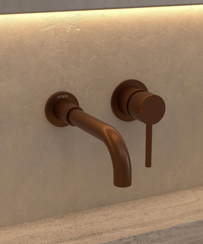 Wall-Mounted Basin Mixer, Brushed Rose Gold - Corbeau