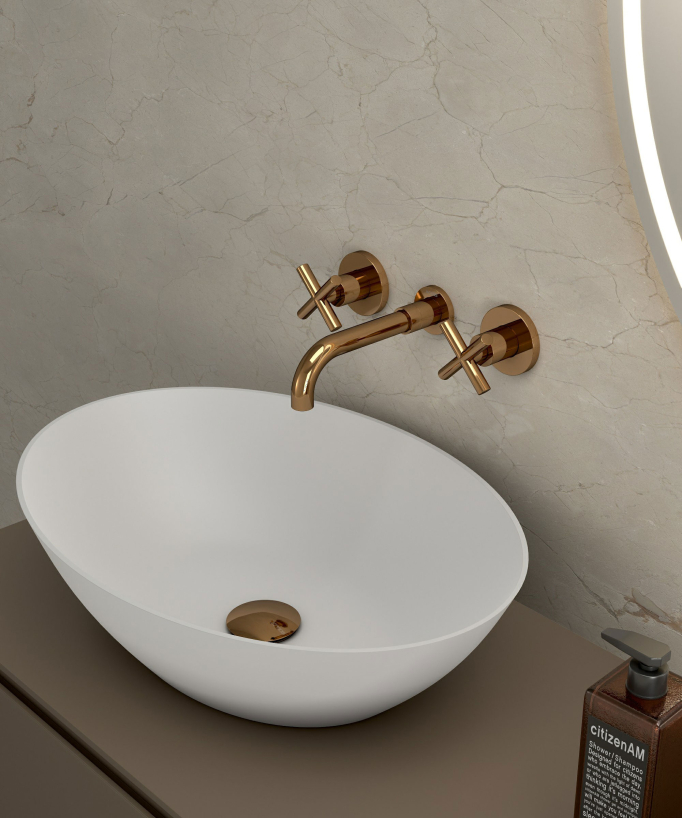 Wall-Mounted Basin Mixer, Rose Gold - Corbeau