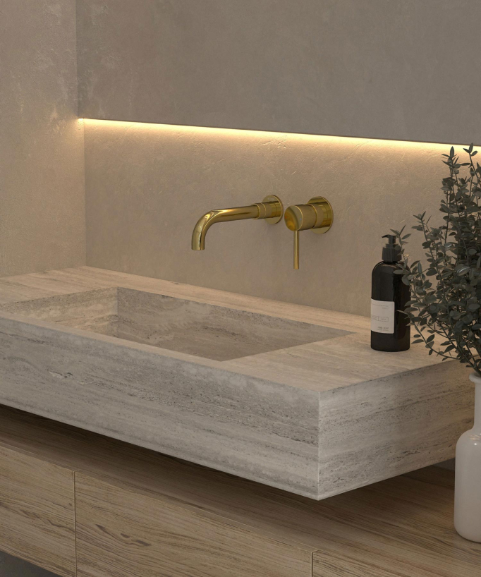 Wall-Mounted Basin Mixer, Gold - Corbeau