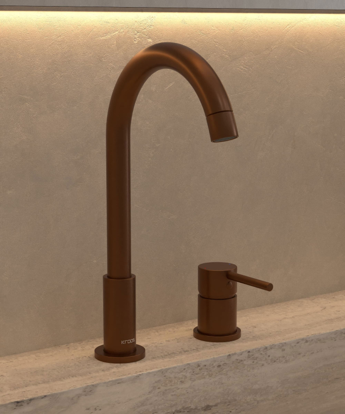2-Hole Basin Mixer Tap, Brushed Rose Gold - Corbeau