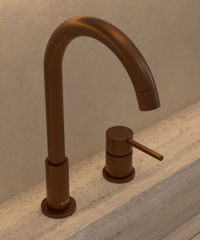 2-Hole Basin Mixer Tap, Brushed Rose Gold - Corbeau