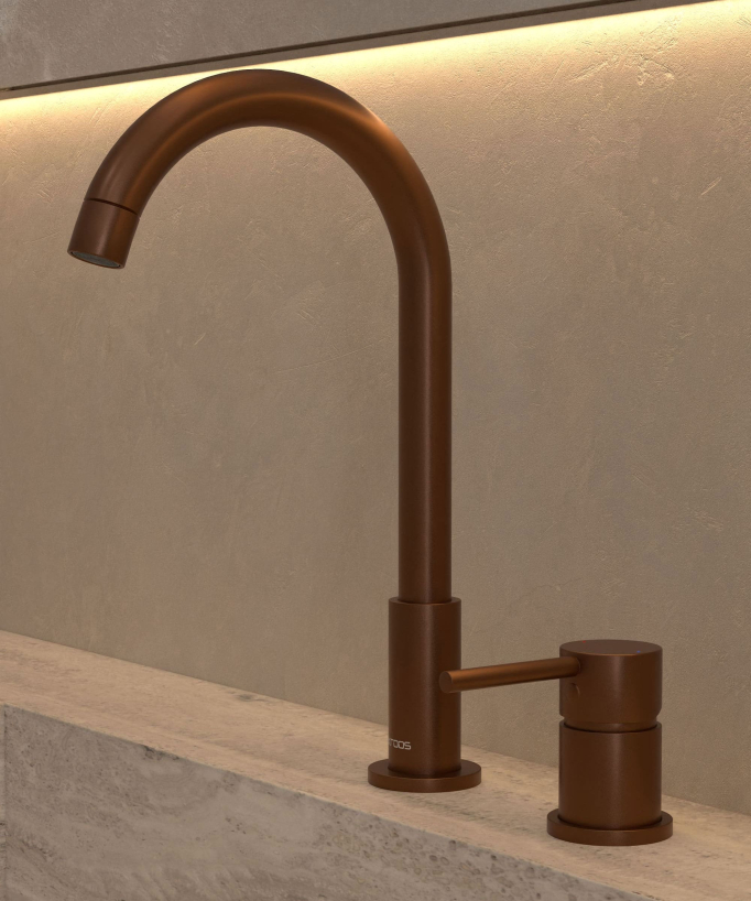 2-Hole Basin Mixer Tap, Brushed Rose Gold - Corbeau