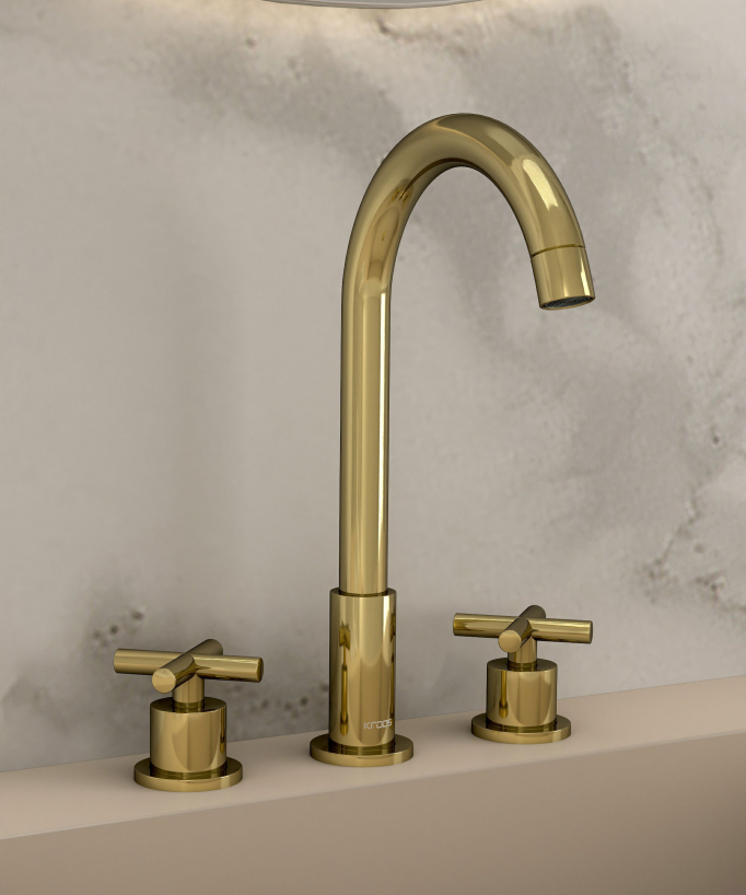 Deck-Mounted Basin Mixer, Gold - Corbeau