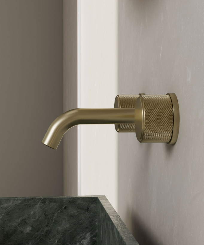 3-Hole Wall-Mounted Basin Mixer, Brushed Gold - Leros