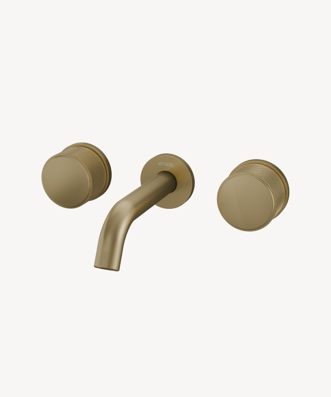 3-Hole Wall-Mounted Basin Mixer, Brushed Gold - Leros