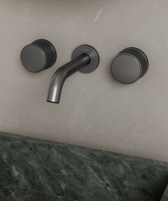 Wall-Mounted 3-Hole Basin Mixer Tap - Gunmetal - Leros