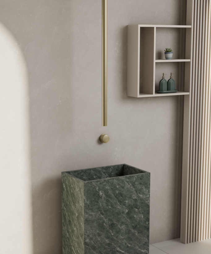 Ceiling-Mounted Basin Mixer Tap (No Flow Adjustment) - Brushed Gold - Leros
