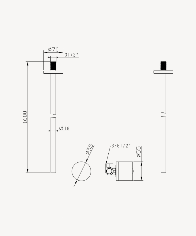 Ceiling-Mounted Basin Mixer Tap (No Flow Adjustment) - Brushed Rose Gold - Leros