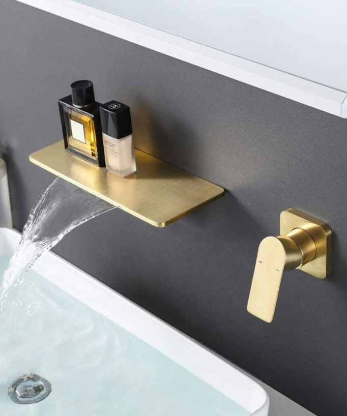Designer Wall-Mounted Waterfall Basin Mixer - Brushed Gold
