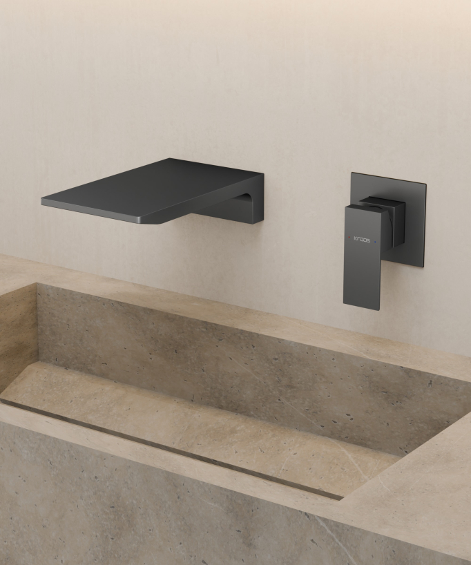 Wall-Mounted Waterfall Basin Mixer, Gunmetal - Thilia