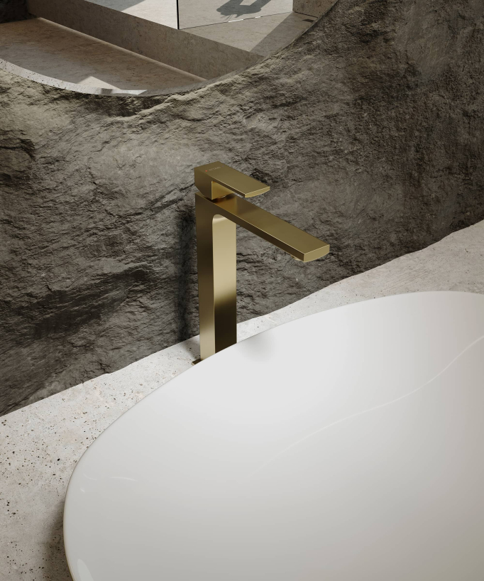 Tall basin mixer tap brushed gold – Sirius
