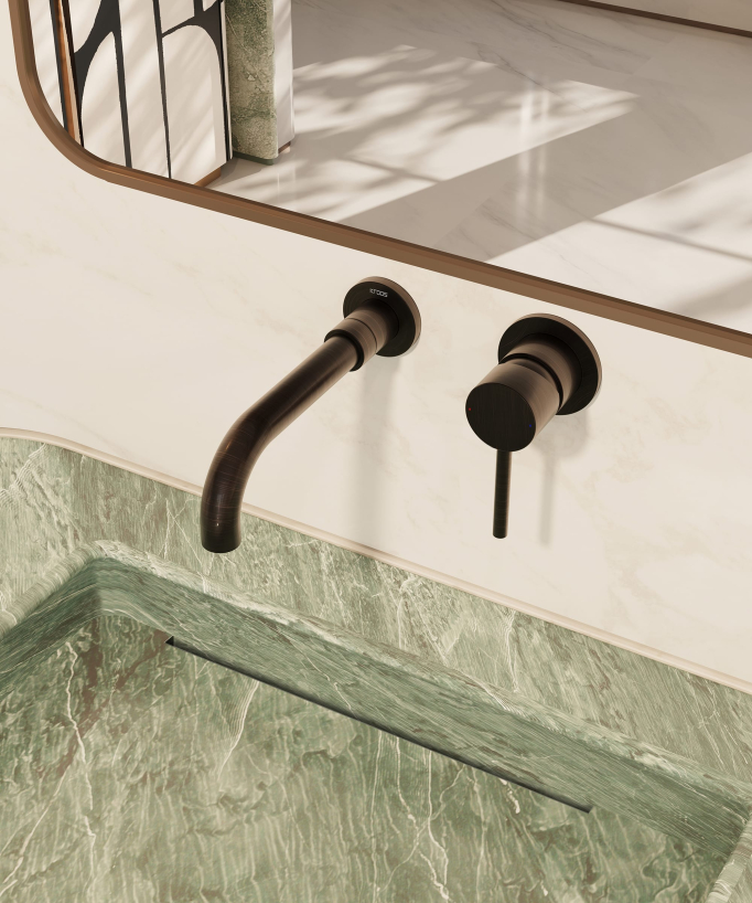 Wall-mounted basin mixer tap brushed moka – Corbeau