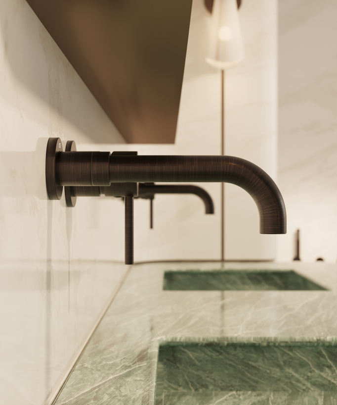 Wall-mounted basin mixer tap brushed moka – Corbeau