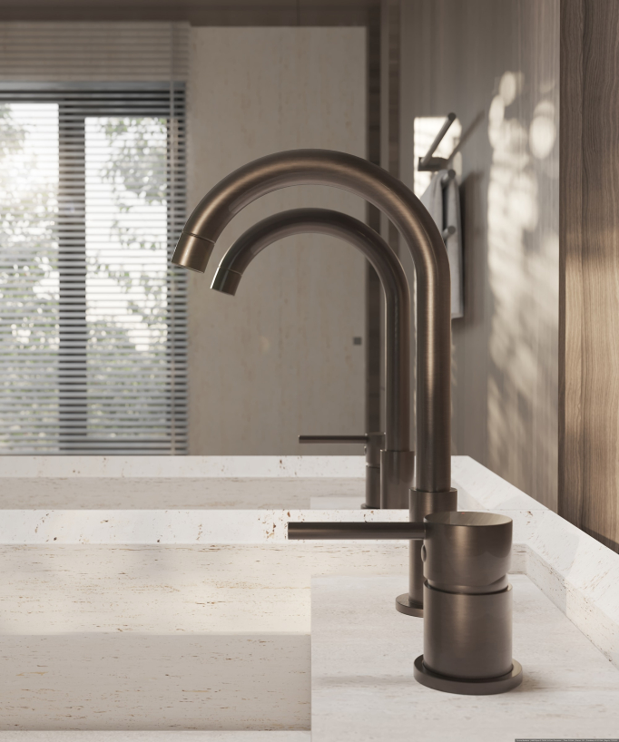 Two-hole basin mixer tap brushed moka – Corbeau