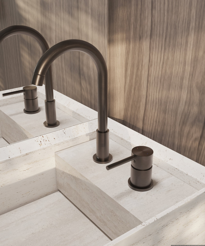 Two-hole basin mixer tap brushed moka – Corbeau