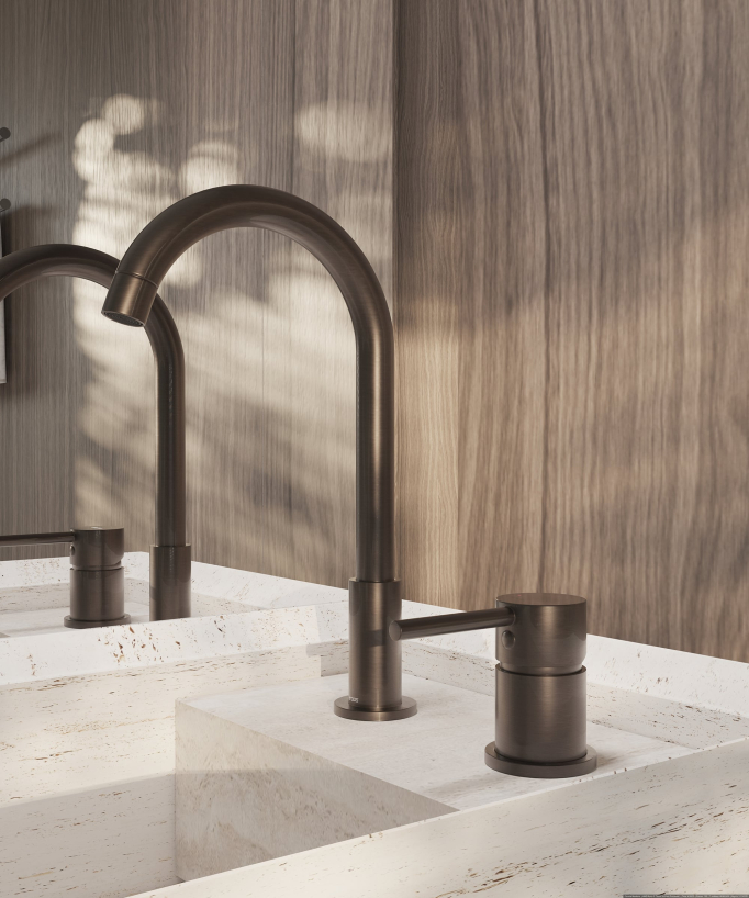 Two-hole basin mixer tap brushed moka – Corbeau