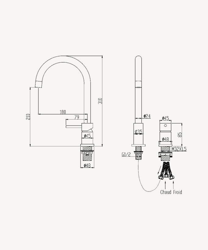 Two-hole basin mixer tap brushed moka – Corbeau