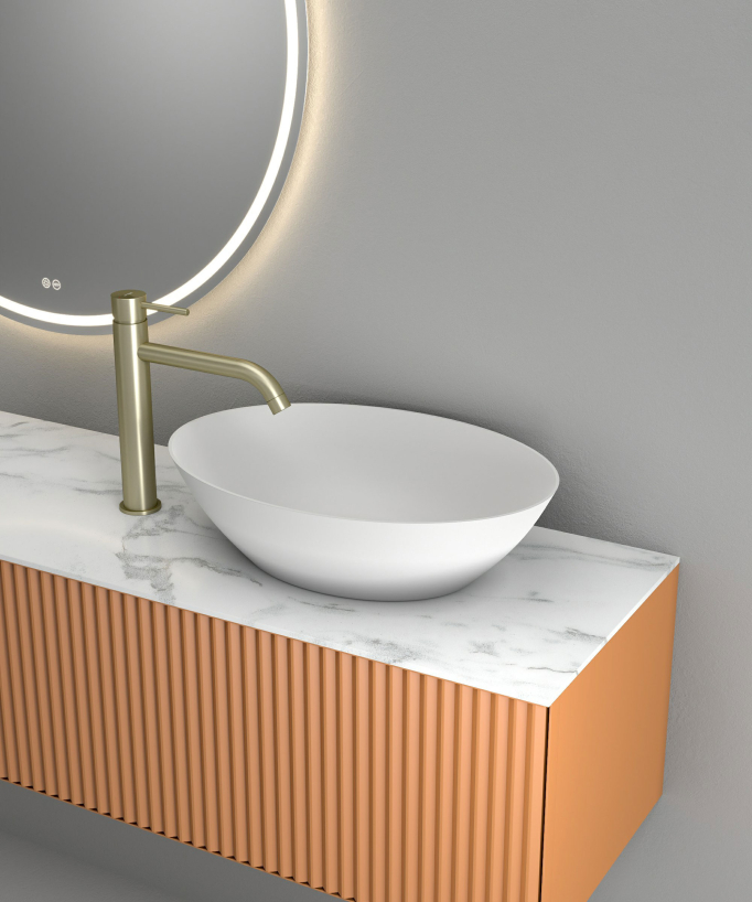 Tall Basin Mixer Tap with Long Spout, Brushed Gold - Corbeau
