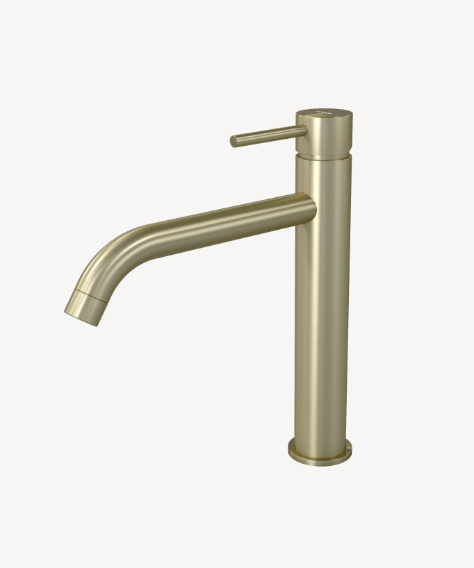 Tall Basin Mixer Tap with Long Spout, Brushed Gold - Corbeau