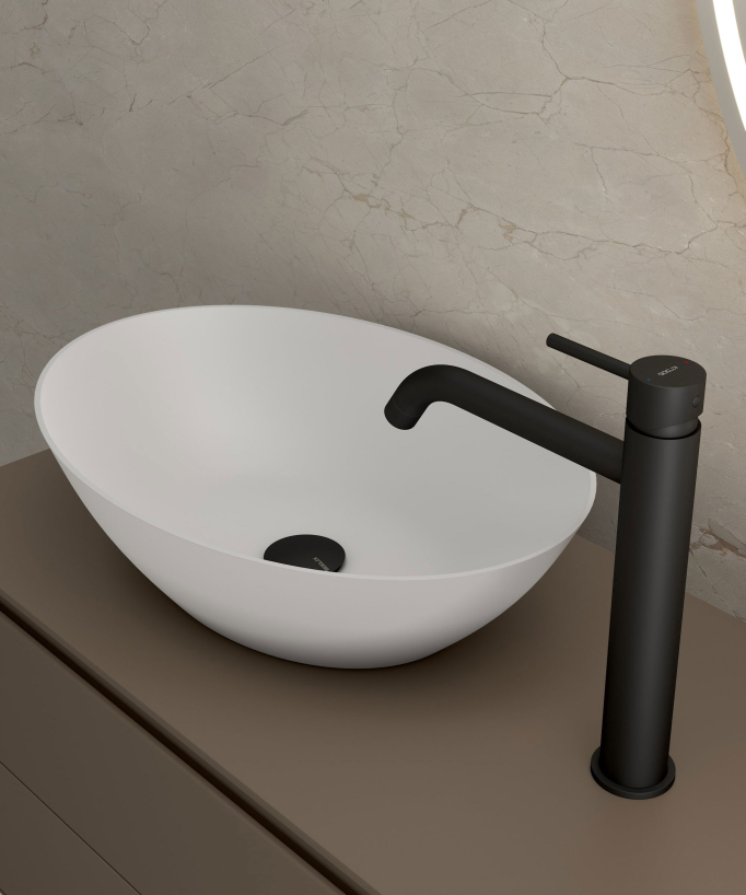 Tall Basin Mixer Tap with Long Spout, Black - Corbeau