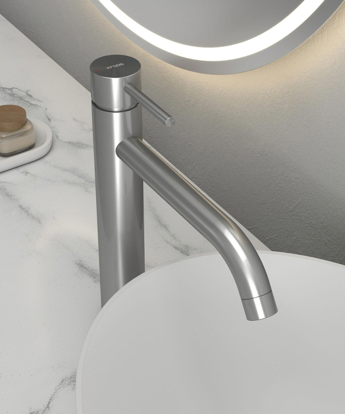 Tall Basin Mixer Tap with Long Spout, Brushed Nickel - Corbeau