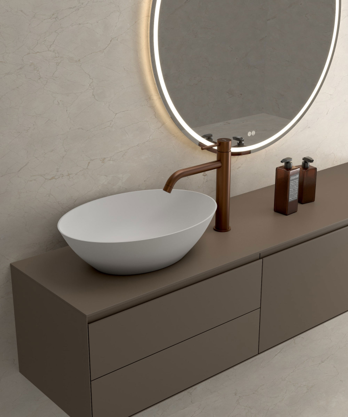 Tall Basin Mixer Tap with Long Spout, Brushed Rose Gold - Corbeau