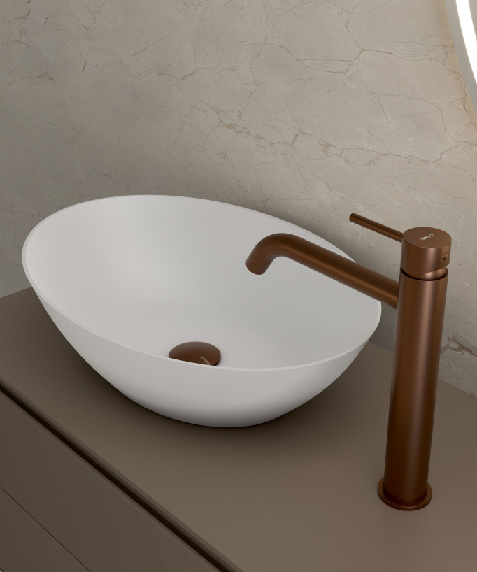 Tall Basin Mixer Tap with Long Spout, Brushed Rose Gold - Corbeau