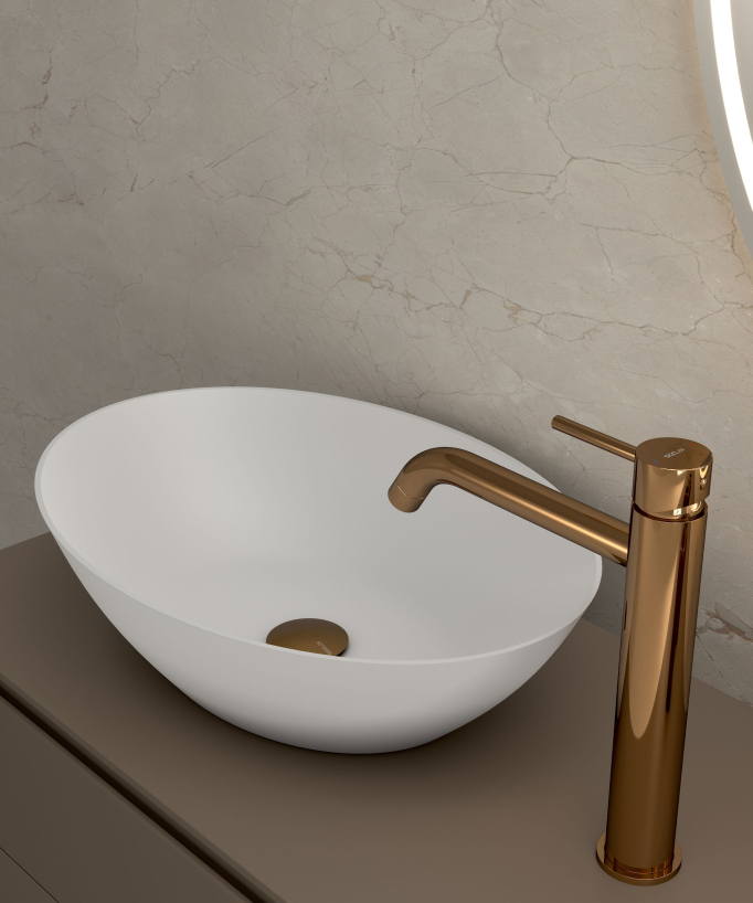 Tall Basin Mixer Tap with Long Spout, Rose Gold - Corbeau