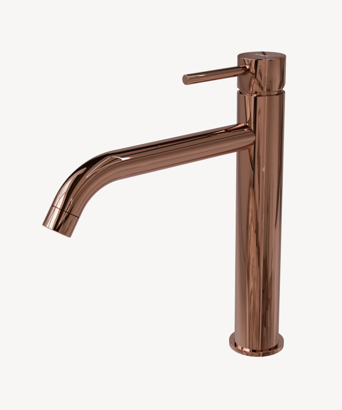 Tall Basin Mixer Tap with Long Spout, Rose Gold - Corbeau