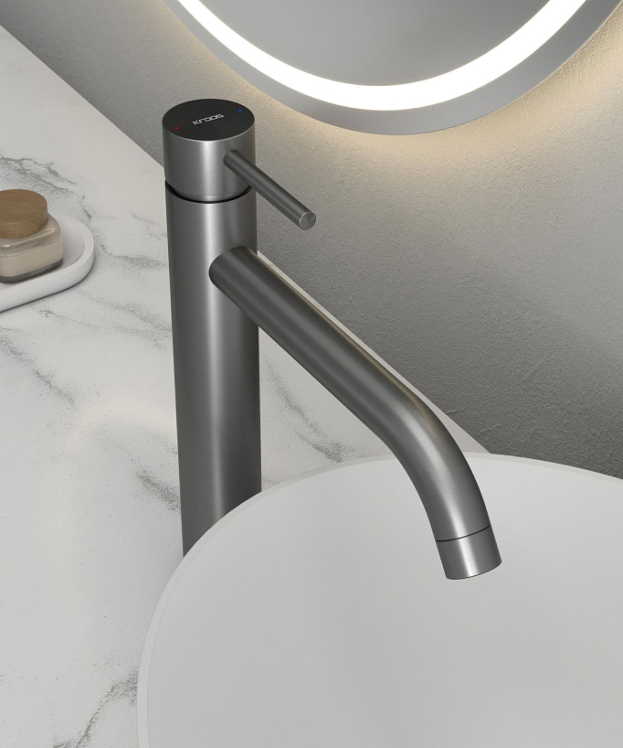 Tall Basin Mixer Tap with Long Spout, Gunmetal - Corbeau