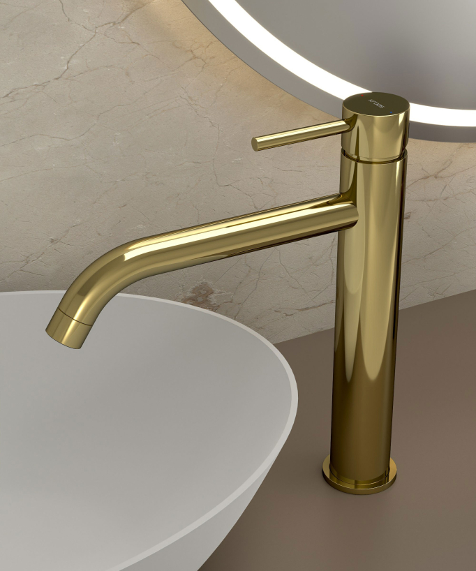 Tall Basin Mixer Tap with Long Spout, Gold - Corbeau