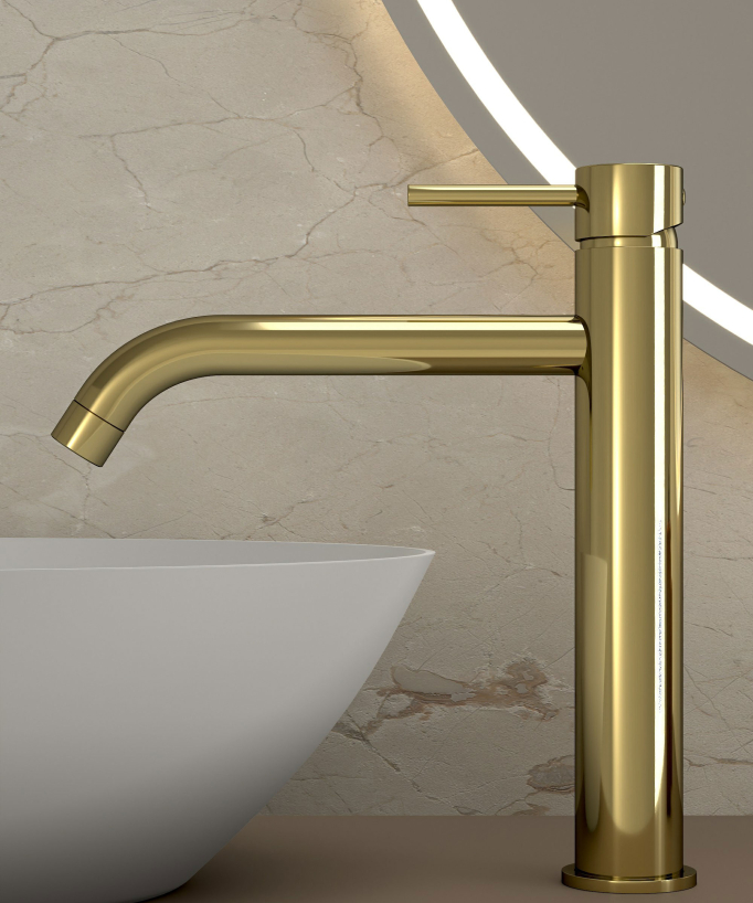 Tall Basin Mixer Tap with Long Spout, Gold - Corbeau