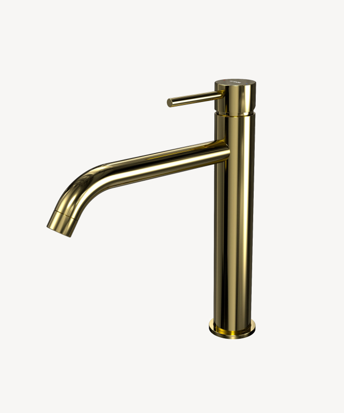 Tall Basin Mixer Tap with Long Spout, Gold - Corbeau
