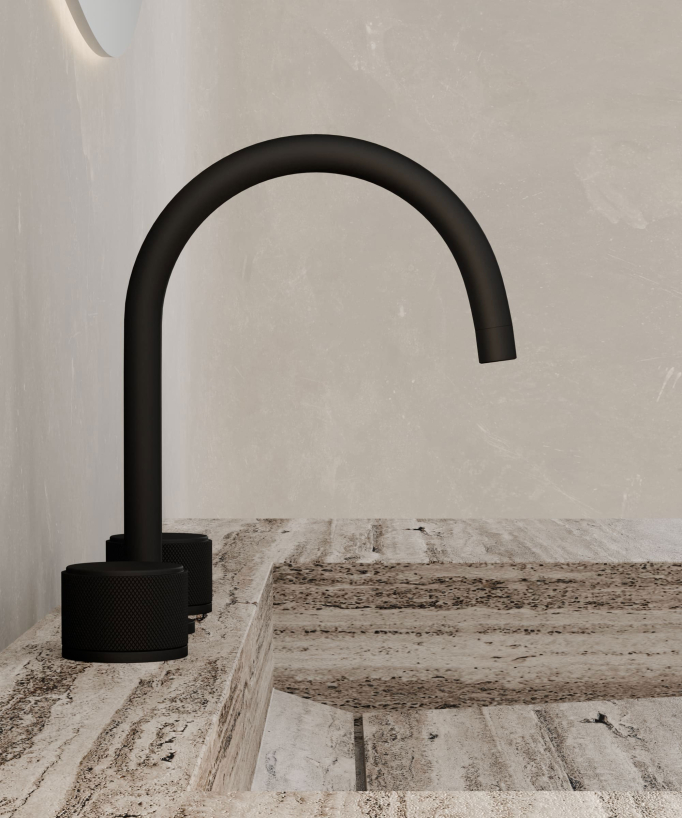 3-Hole Deck-Mounted Basin Mixer, Black - Leros