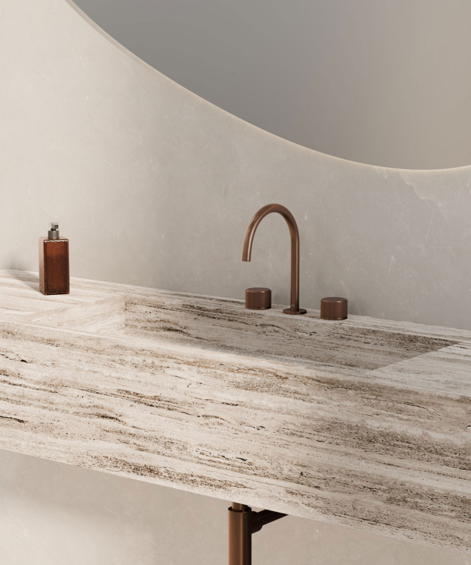 3-Hole Deck-Mounted Basin Mixer, Brushed Rose Gold - Leros