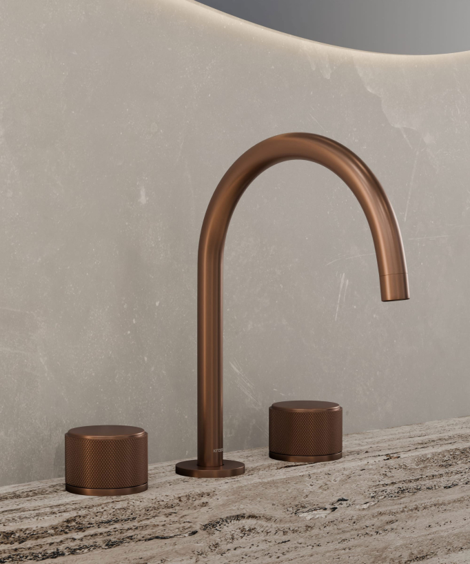 3-Hole Deck-Mounted Basin Mixer, Brushed Rose Gold - Leros