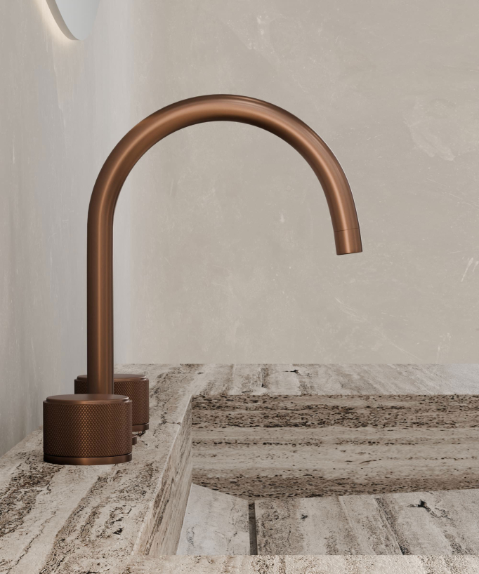 3-Hole Deck-Mounted Basin Mixer, Brushed Rose Gold - Leros