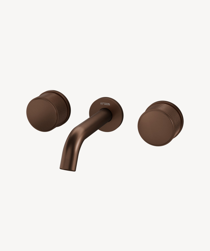 3-Hole Wall-Mounted Basin Mixer, Brushed Rose Gold - Leros