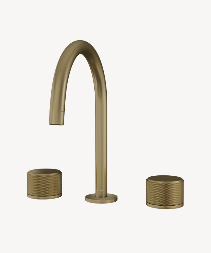 3-Hole Deck-Mounted Basin Mixer, Brushed Gold - Leros
