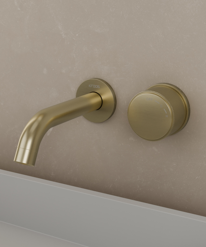 Wall concealed basin mixer tap without flow control brushed gold – Leros