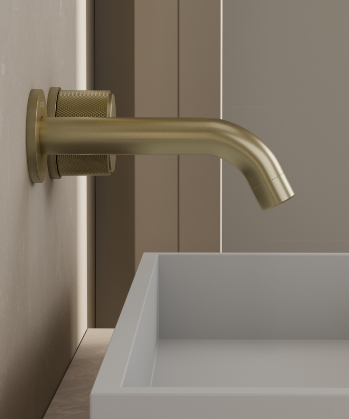 Wall concealed basin mixer tap without flow control brushed gold – Leros