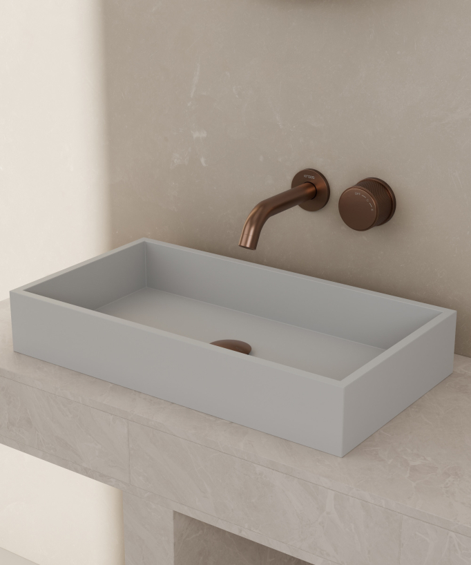 Wall concealed basin mixer tap without flow control brushed rose gold – Leros