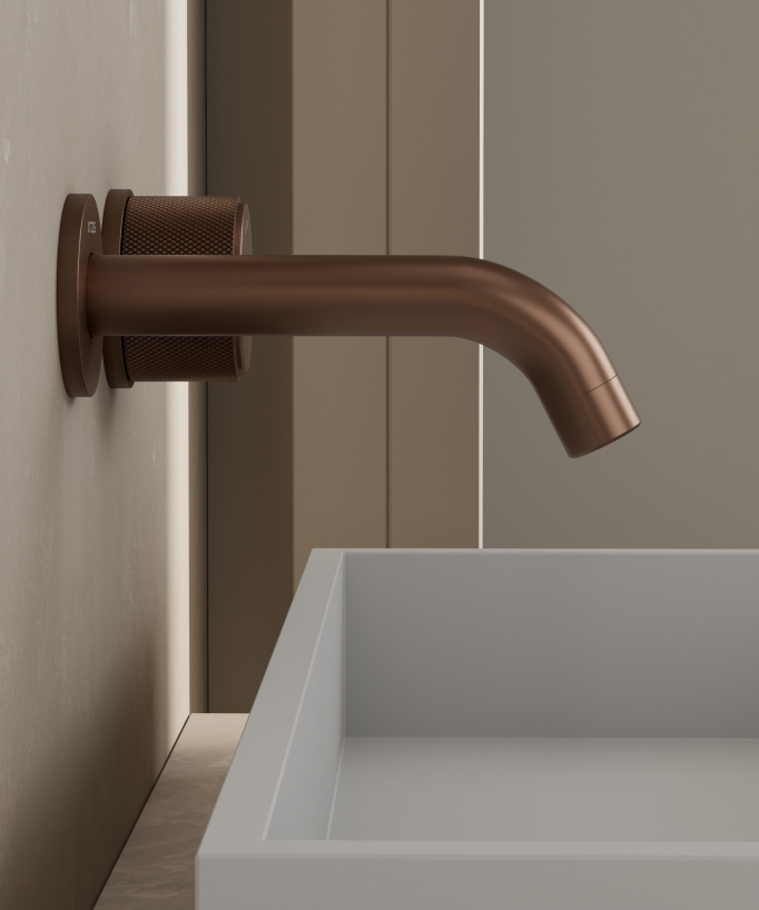 Wall concealed basin mixer tap without flow control brushed rose gold – Leros