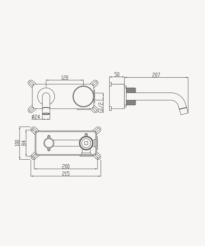 Wall concealed basin mixer tap without flow control chrome – Leros