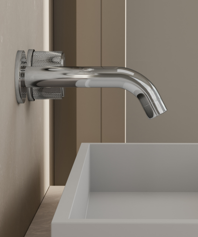 Wall concealed basin mixer tap without flow control chrome – Leros